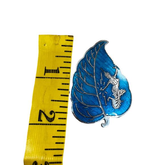 Vintage Siam Sterling Silver Brooch, Thailand Blue Enamel Pendant Brooch - Picture 6 of 6